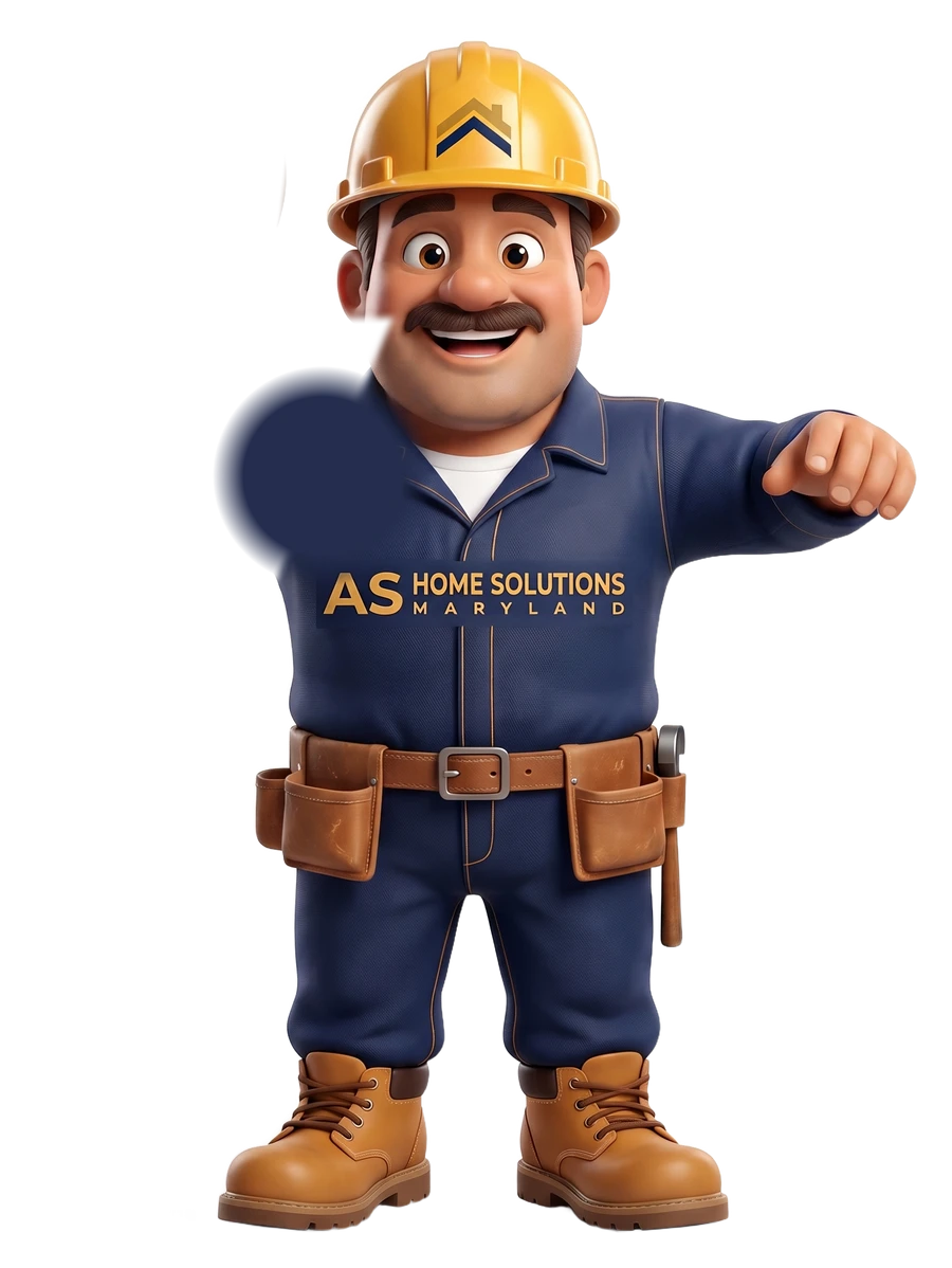 Mac, the AS Home Solutions foreman, standing on a crate nailing up a sign